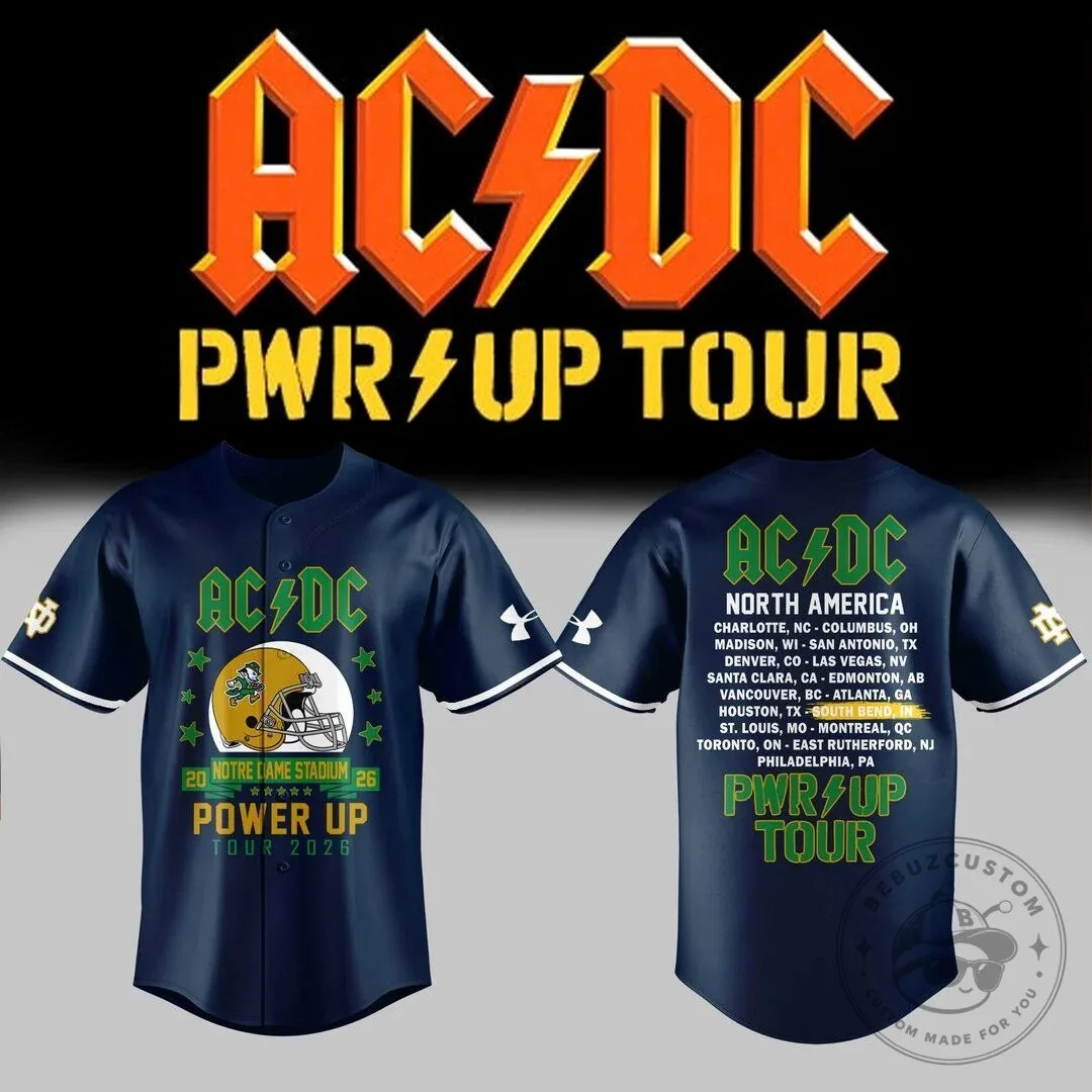 AC/DC Notre Dame Football Power Up Tour 2026 Baseball Jersey