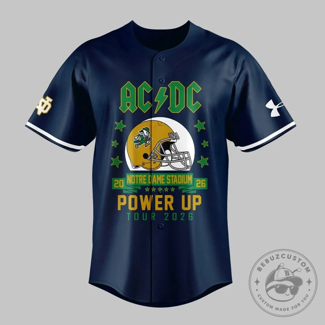 AC/DC Notre Dame Football Power Up Tour 2026 Baseball Jersey 10 AC/DC Notre Dame Football Power Up Tour 2026 Baseball Jersey