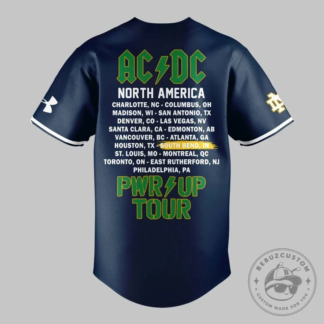 AC/DC Notre Dame Football Power Up Tour 2026 Baseball Jersey 11 AC/DC Notre Dame Football Power Up Tour 2026 Baseball Jersey