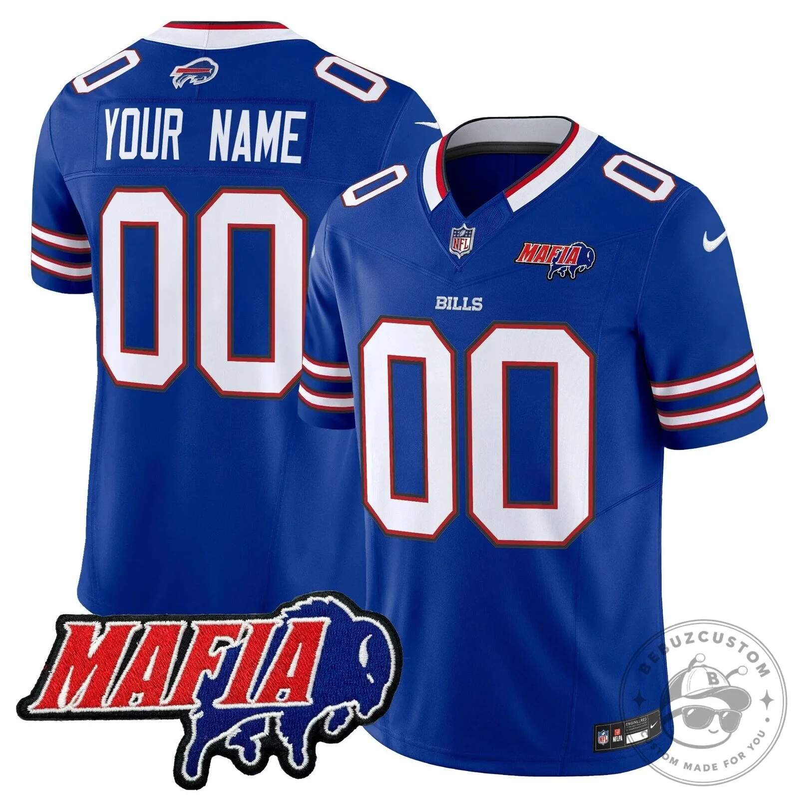 Royal Blue Football Jersey Customized for Buffalo Bills Mafia