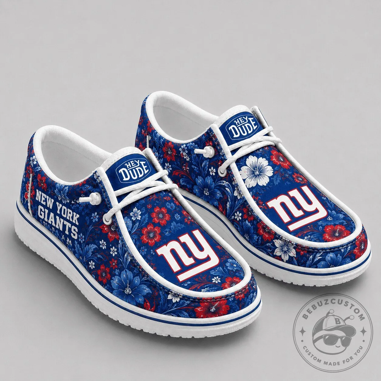 New York Giants Floral Pattern Blue and Red Slip-On Shoes