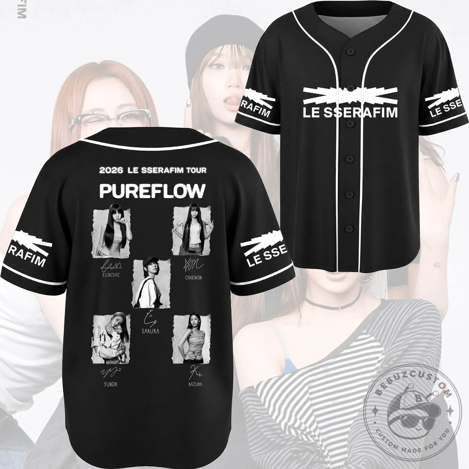 Le Sserafim Pureflow World Tour 2026 Black Baseball Jersey