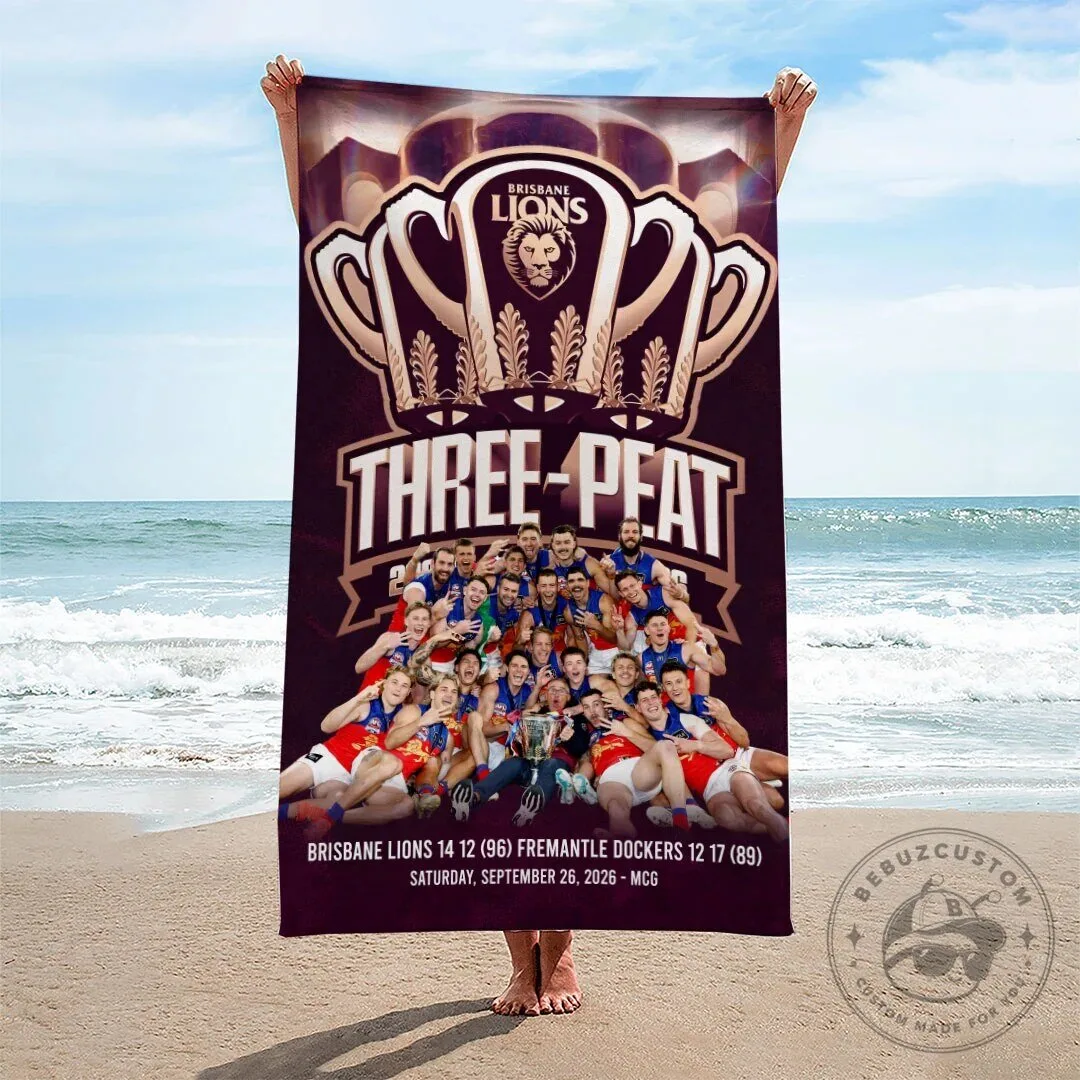 Brisbane Lions 2026 AFL Premiers Three-Peat Commemorative Beach Towel