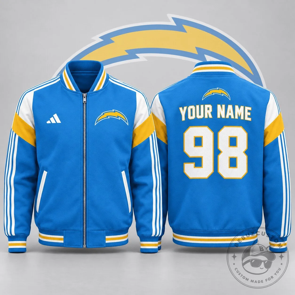 Custom Name and Number Varsity Jacket for Los Angeles Chargers Fans