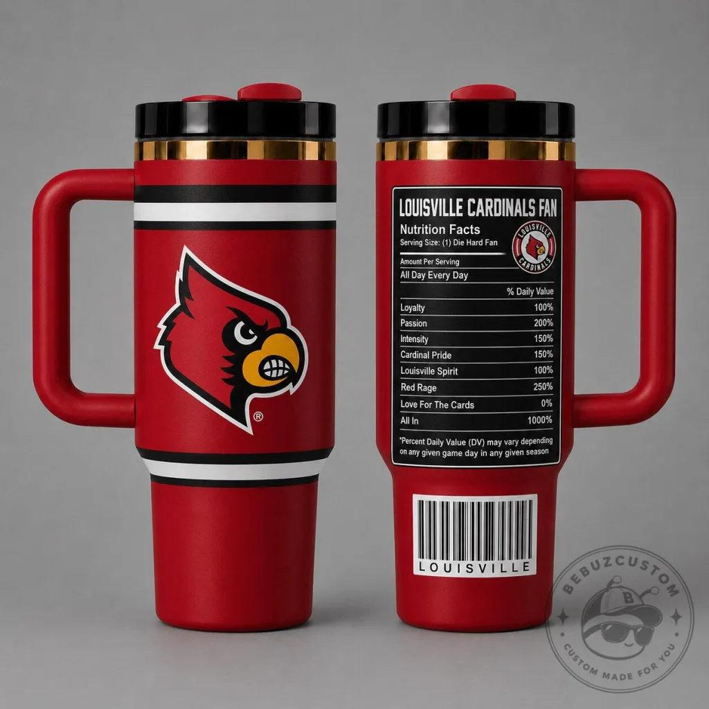 Louisville Cardinals Nutrition Facts Stainless Steel Insulated Tumbler with Handle Louisville Cardinals Nutrition Facts Stainless Steel Insulated Tumbler with Handle