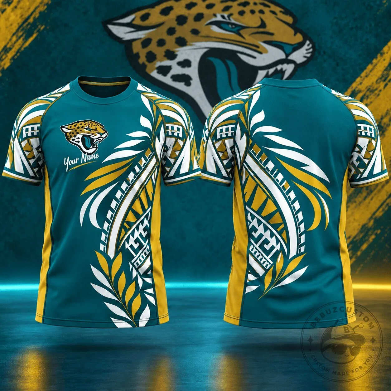 Jacksonville Jaguars NFL Football Tribal Graphic Custom Name T-Shirt
