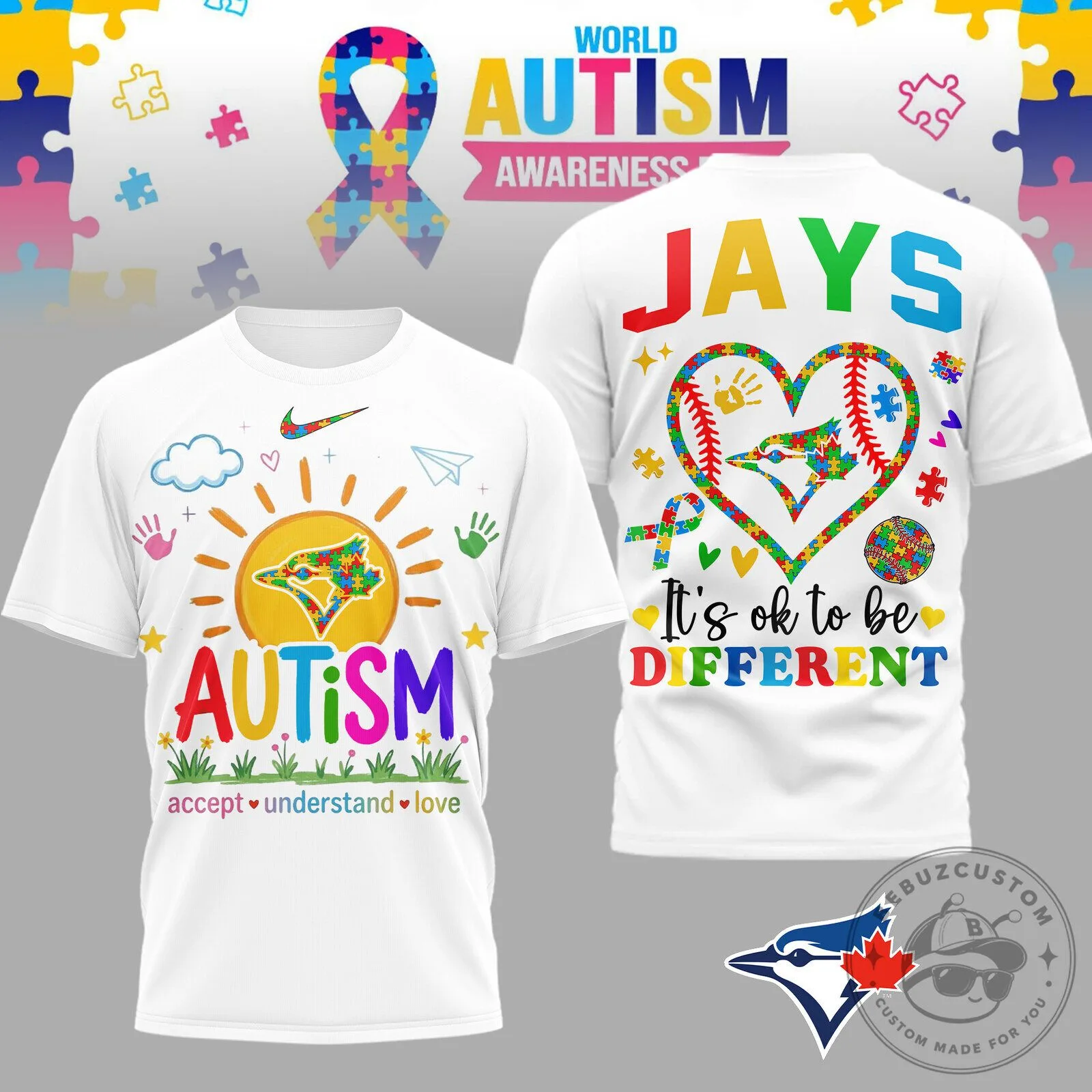 Toronto Blue Jays Autism Awareness T-Shirt, It's Okay To Be Different