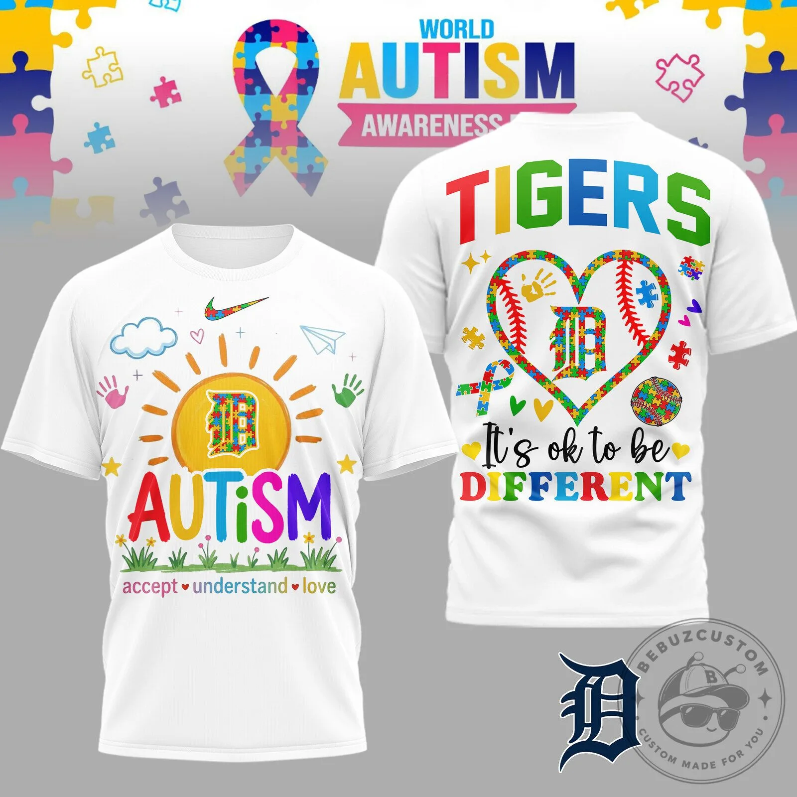 Detroit Tigers Autism Awareness Day Shirt, It's Okay To Be Different T-Shirt
