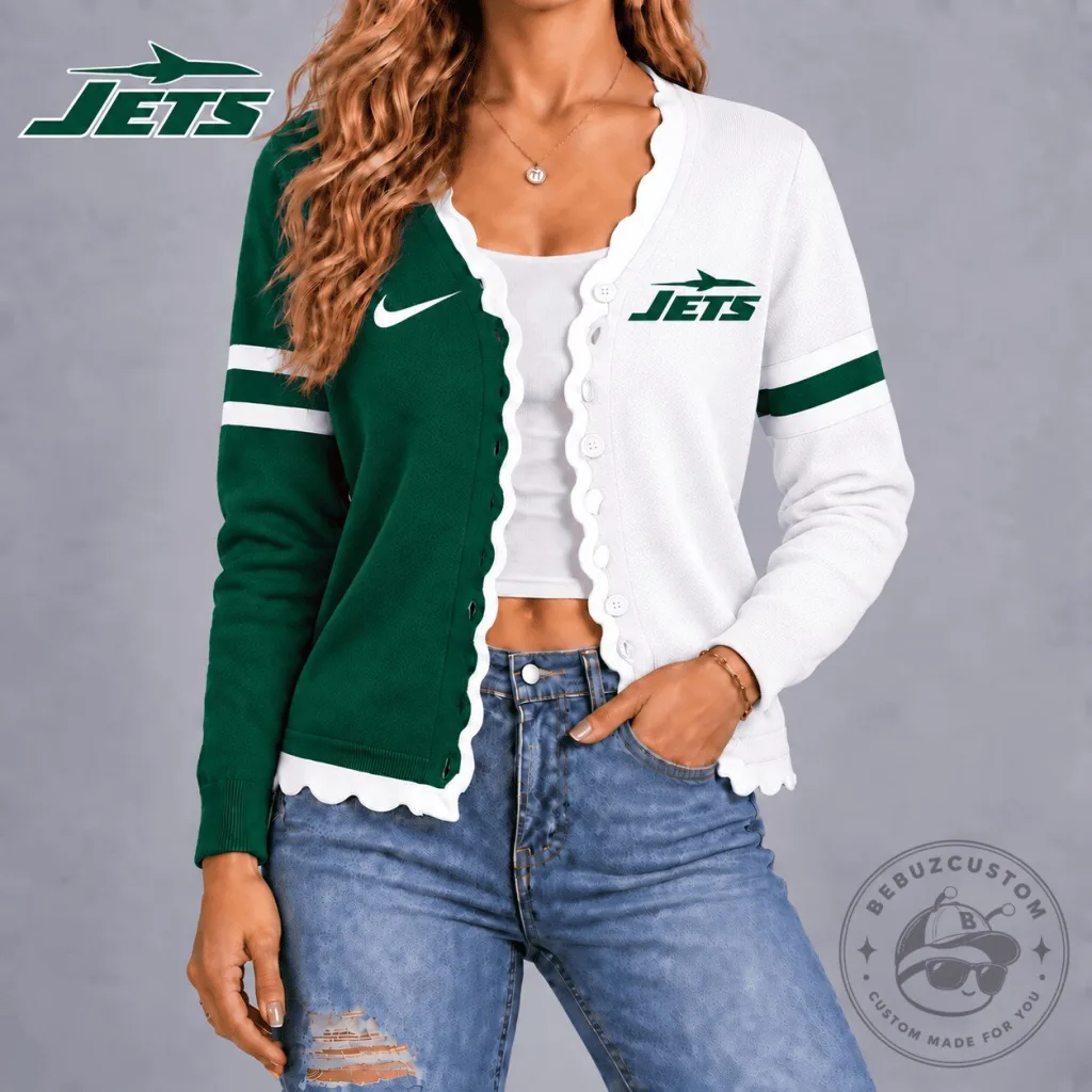 New York Jets National Football League Varsity Stripe Button Cardigan
