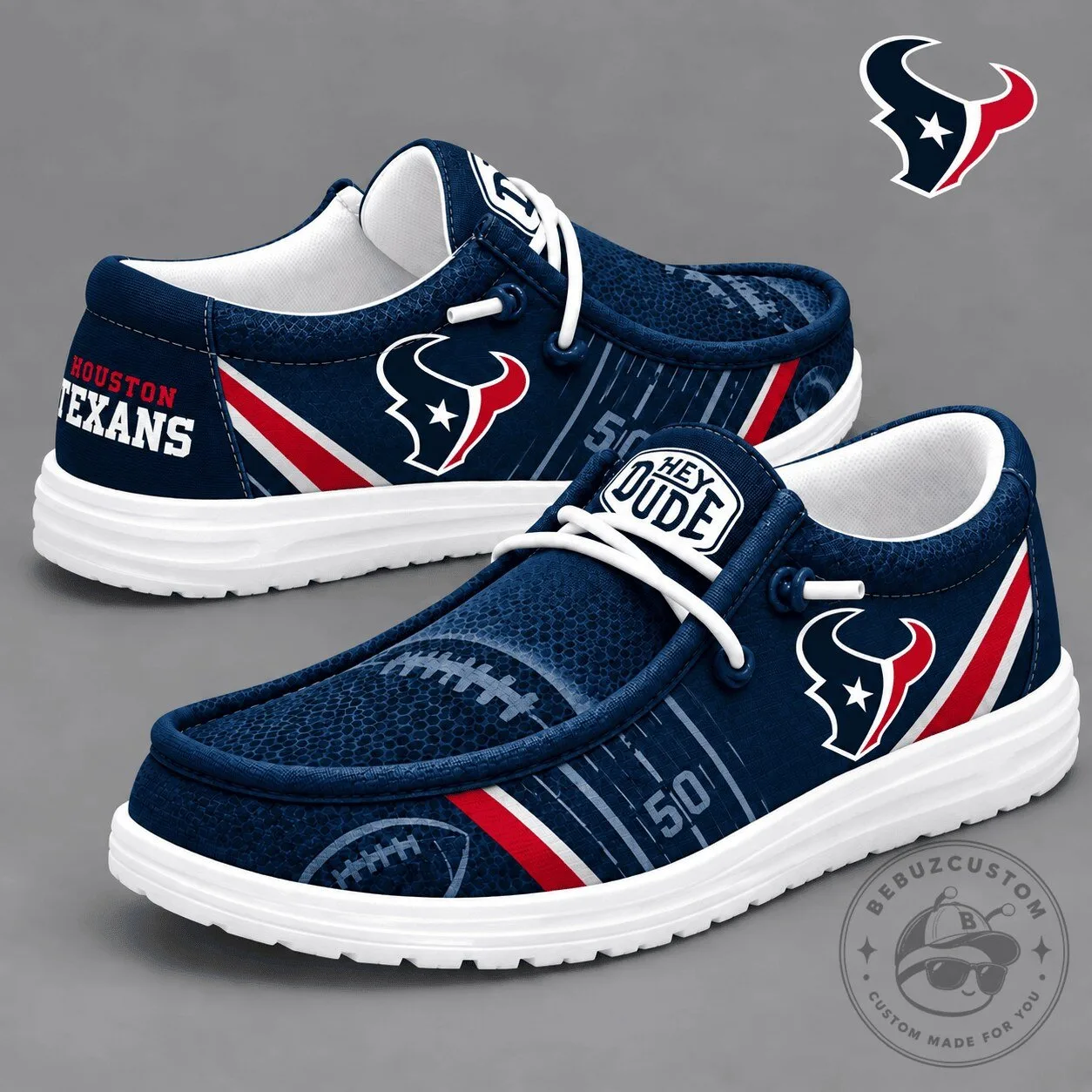 Houston Texans NFL Football Team Logo Navy Blue Loafer Shoes