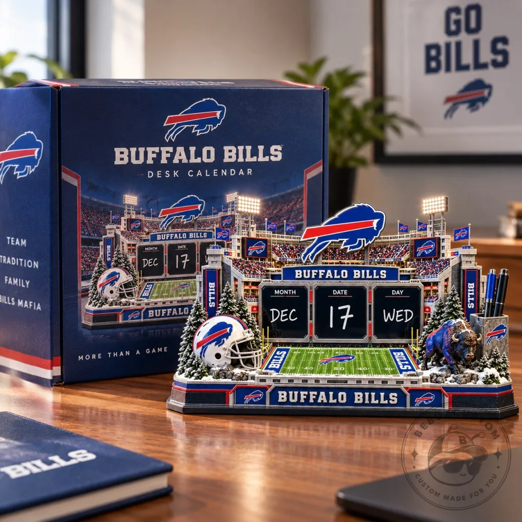 Buffalo Bills Football Stadium Perpetual Desk Calendar with Pen Holder
