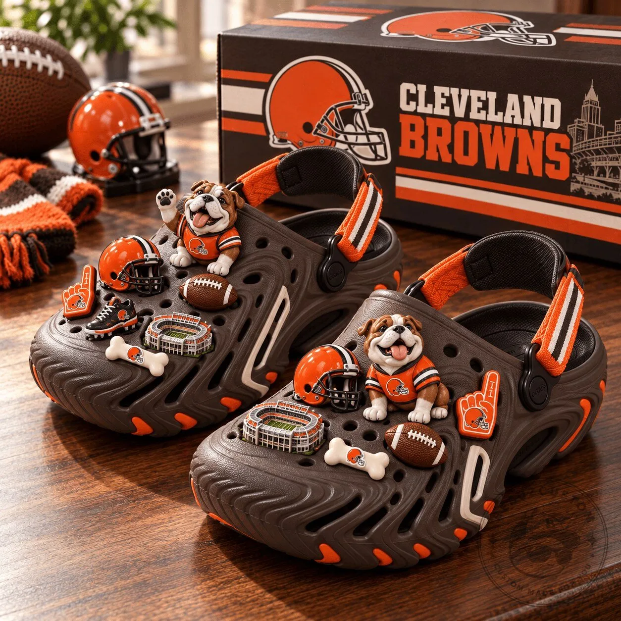 Cleveland Browns Football Team Fan Crocs Shoes with Jibbitz Charms