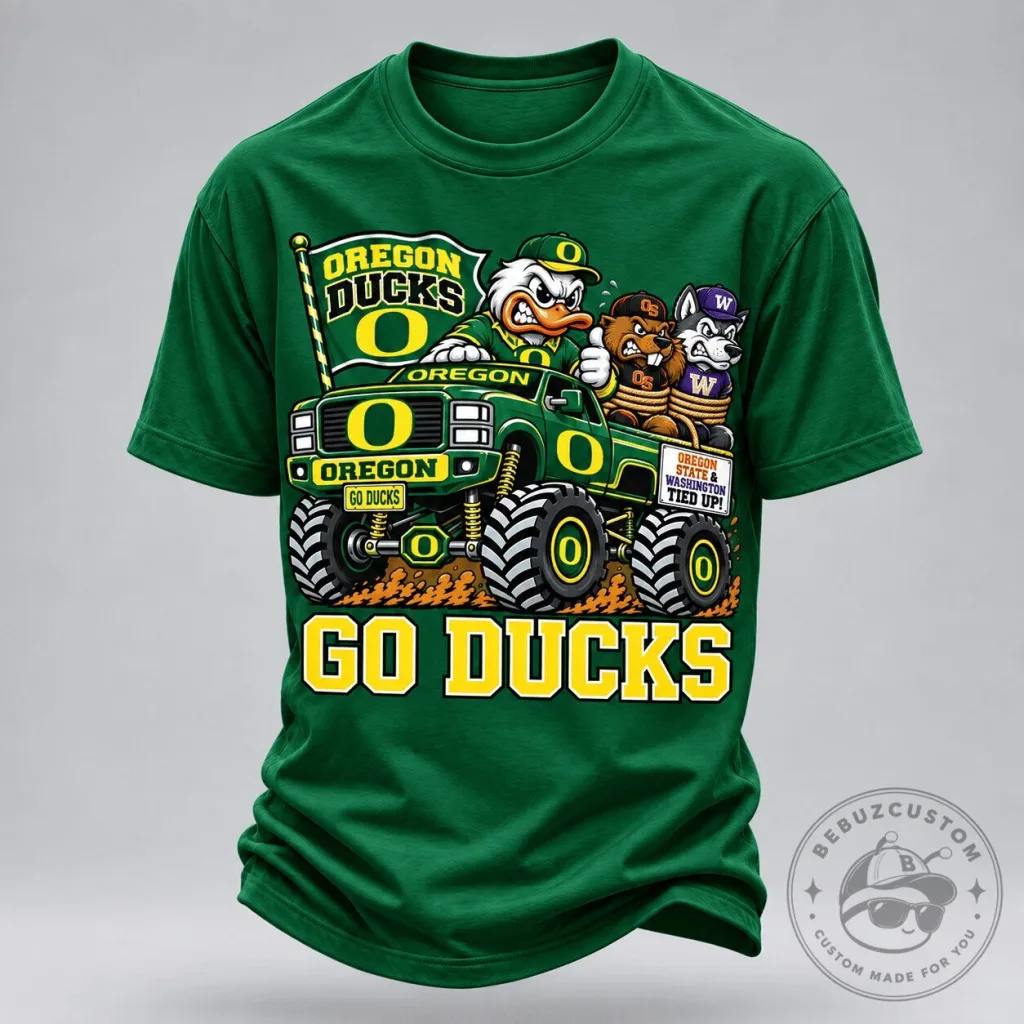 Oregon Ducks Monster Truck Tied Up Rivals Green T-Shirt Oregon Ducks Monster Truck Tied Up Rivals Green T-Shirt