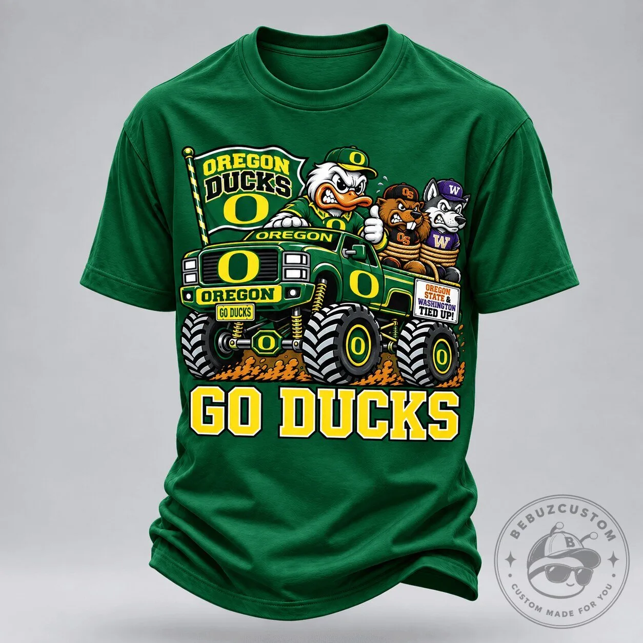 Oregon Ducks Monster Truck Tied Up Rivals Green T-Shirt