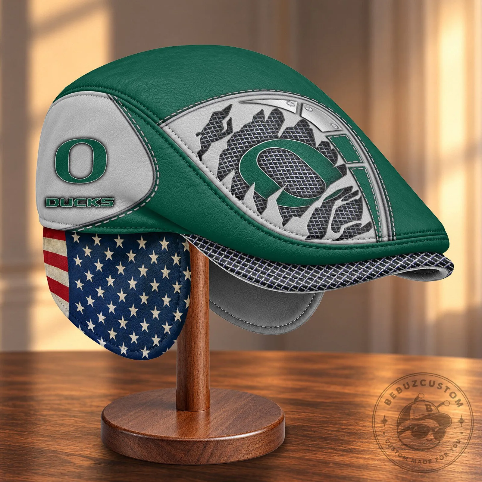 Oregon Ducks NCAA Flat Cap with Foldable Ear Flaps and American Flag Design 10 Oregon Ducks NCAA Flat Cap with Foldable Ear Flaps and American Flag Design