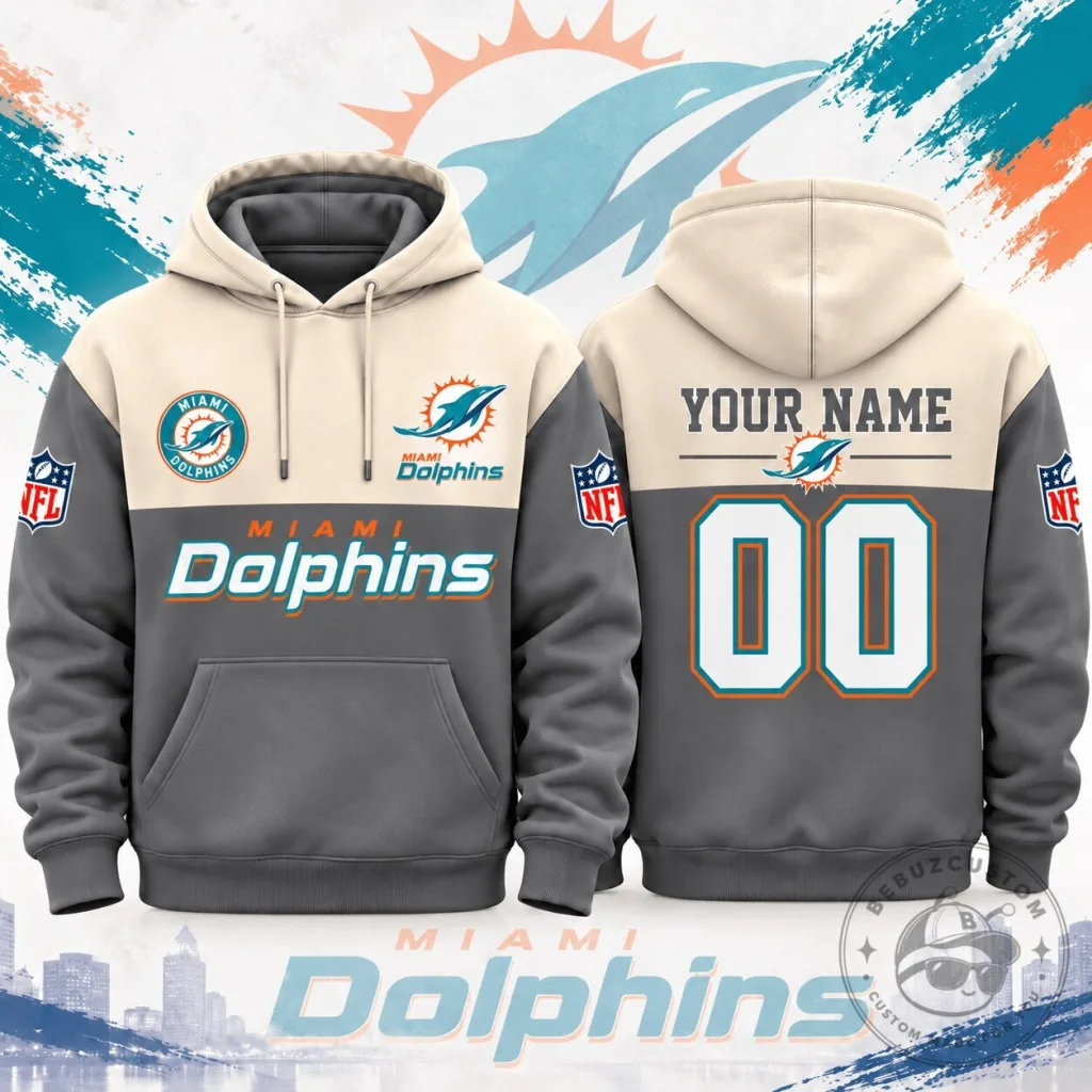 Miami Dolphins National Football League Custom Varsity Colorblock Pullover Hoodie Miami Dolphins National Football League Custom Varsity Colorblock Pullover Hoodie