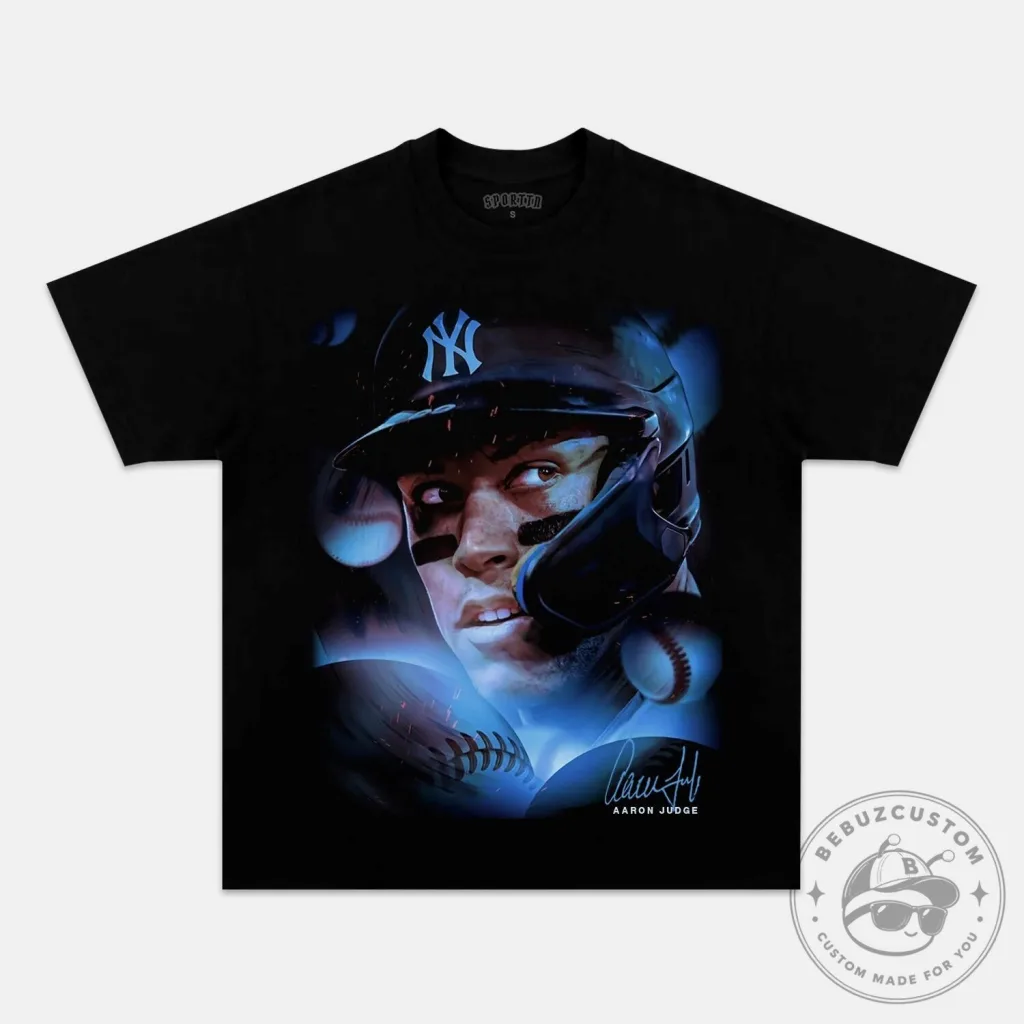 New York Yankees T-Shirt Featuring Portrait of Baseball Player Aaron Judge
