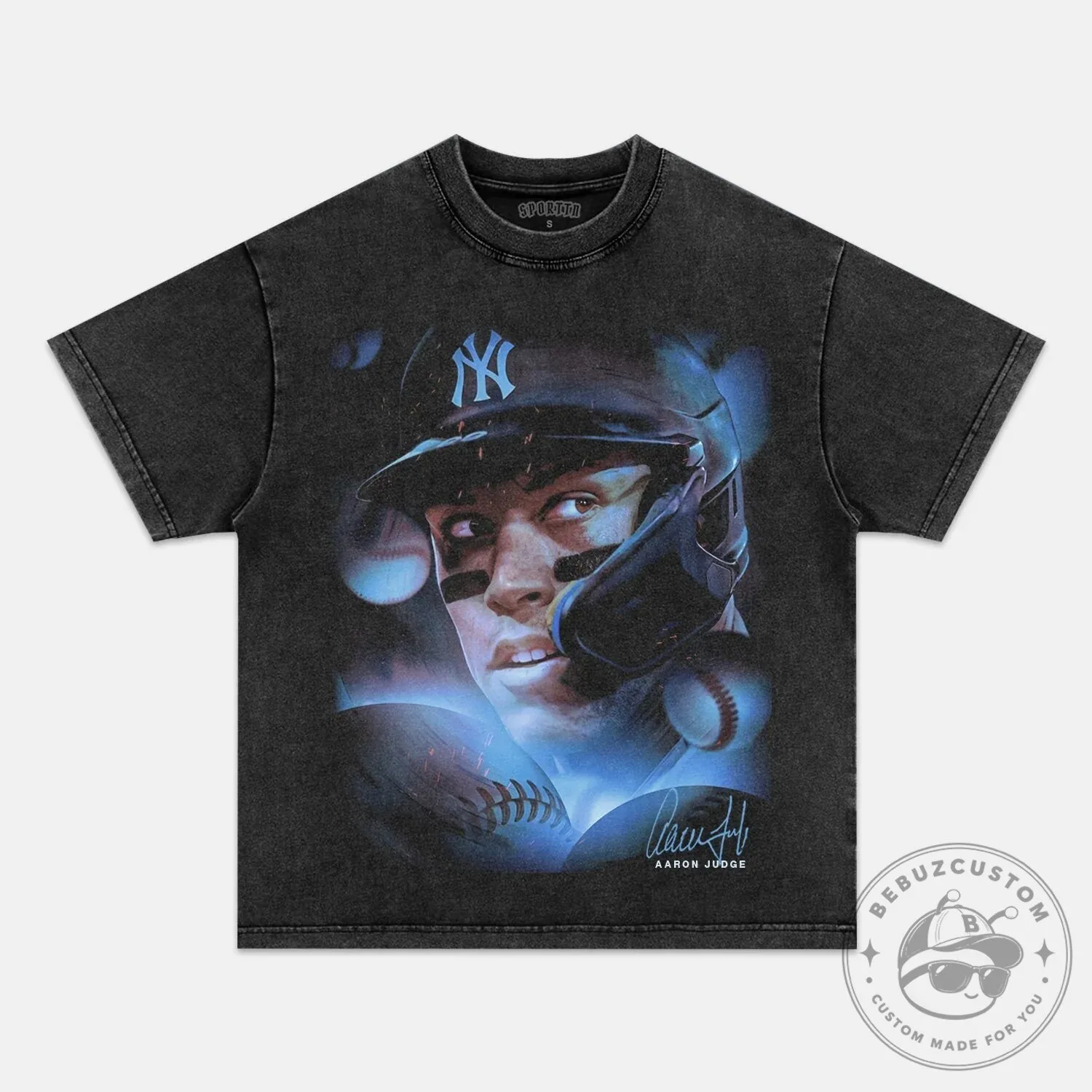New York Yankees T-Shirt Featuring Portrait of Baseball Player Aaron Judge 9 New York Yankees T-Shirt Featuring Portrait of Baseball Player Aaron Judge