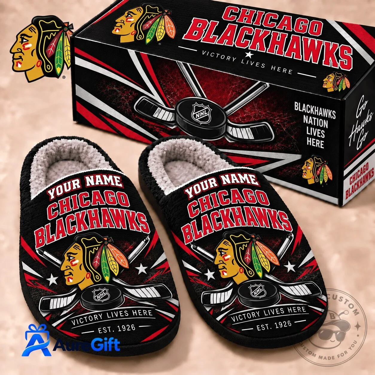 Chicago Blackhawks NHL Personalized Slippers for Men and Women