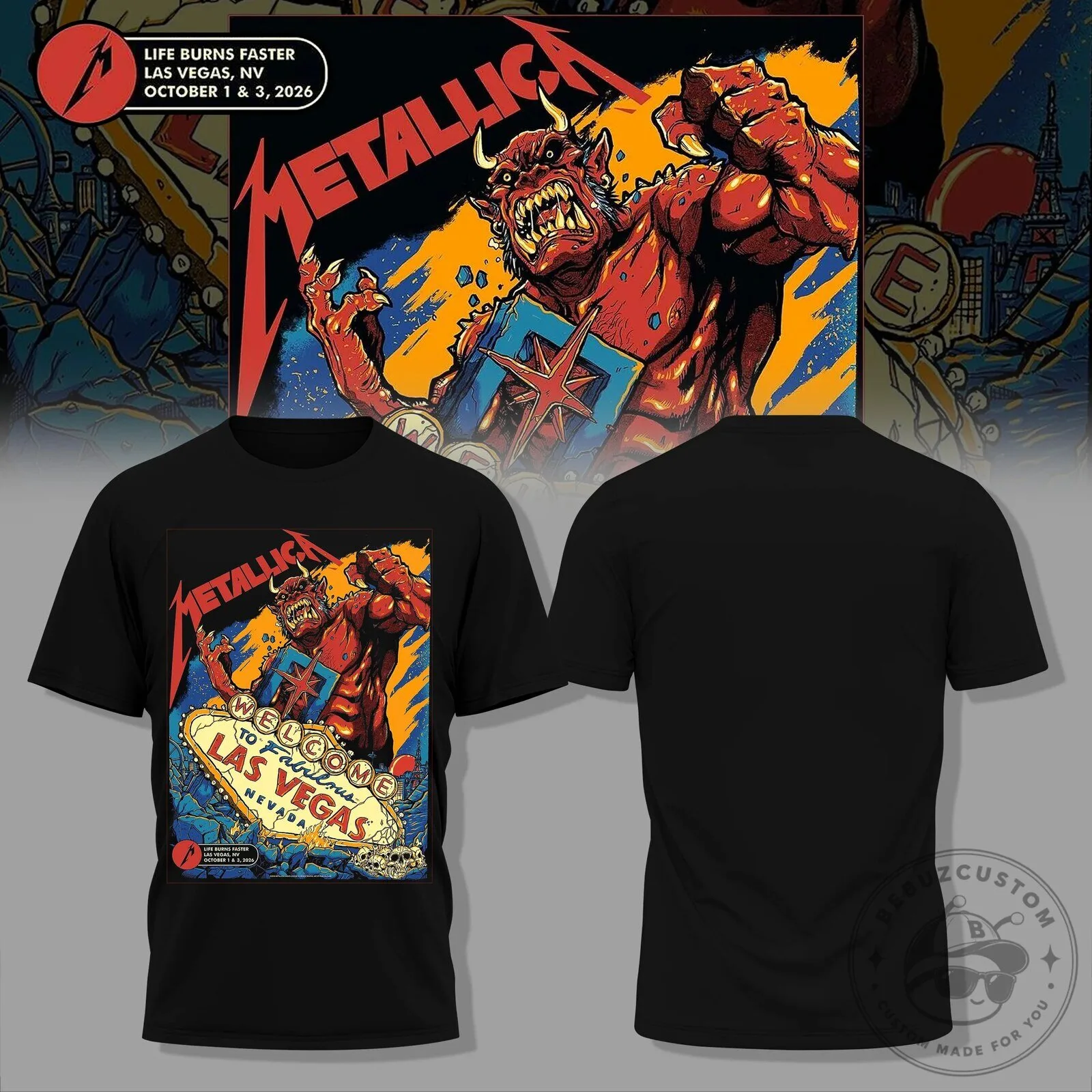 Life Burns Faster Concert T-Shirt for Metallica M72 World Tour in Las Vegas