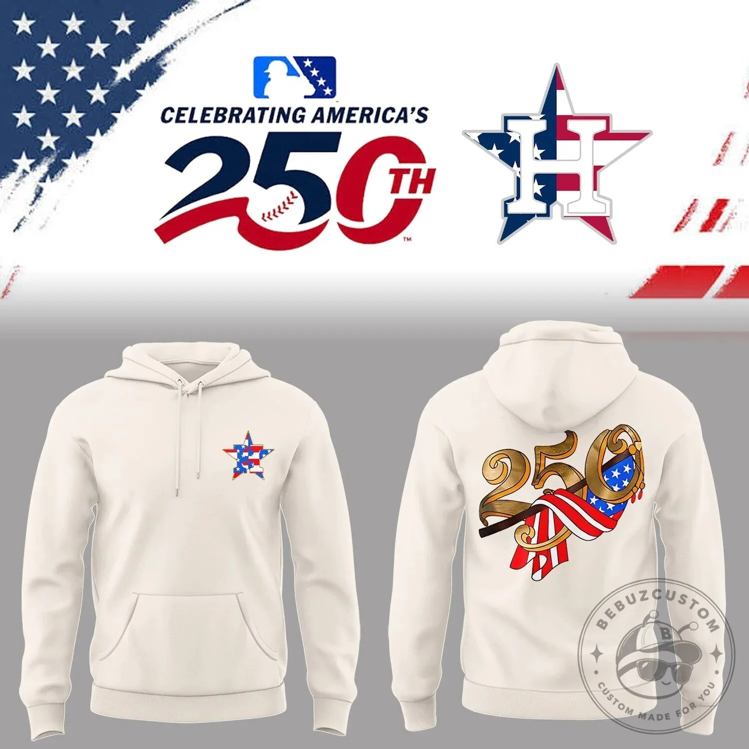 Patriotic Hoodie for America's 250th Anniversary Celebrating Houston Astros