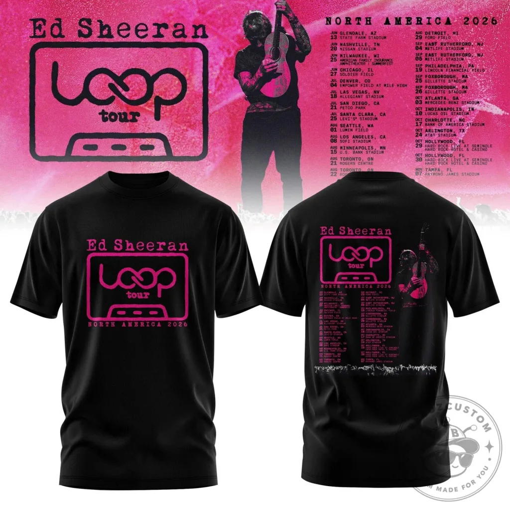 Ed Sheeran Loop Tour North America 2026 Concert Dates Black T-Shirt