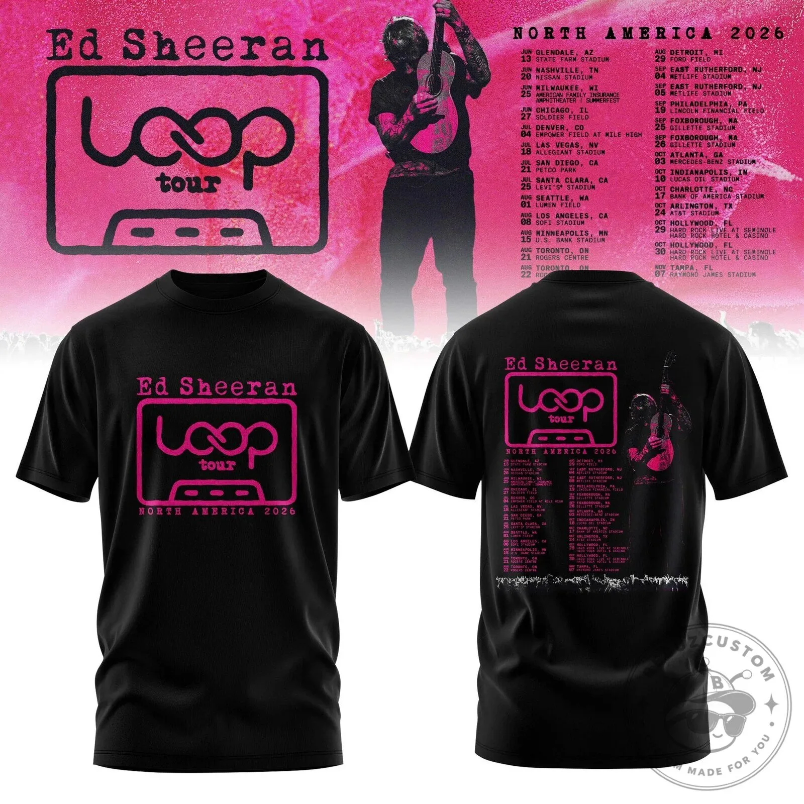 Ed Sheeran Loop Tour North America 2026 Concert Dates Black T-Shirt