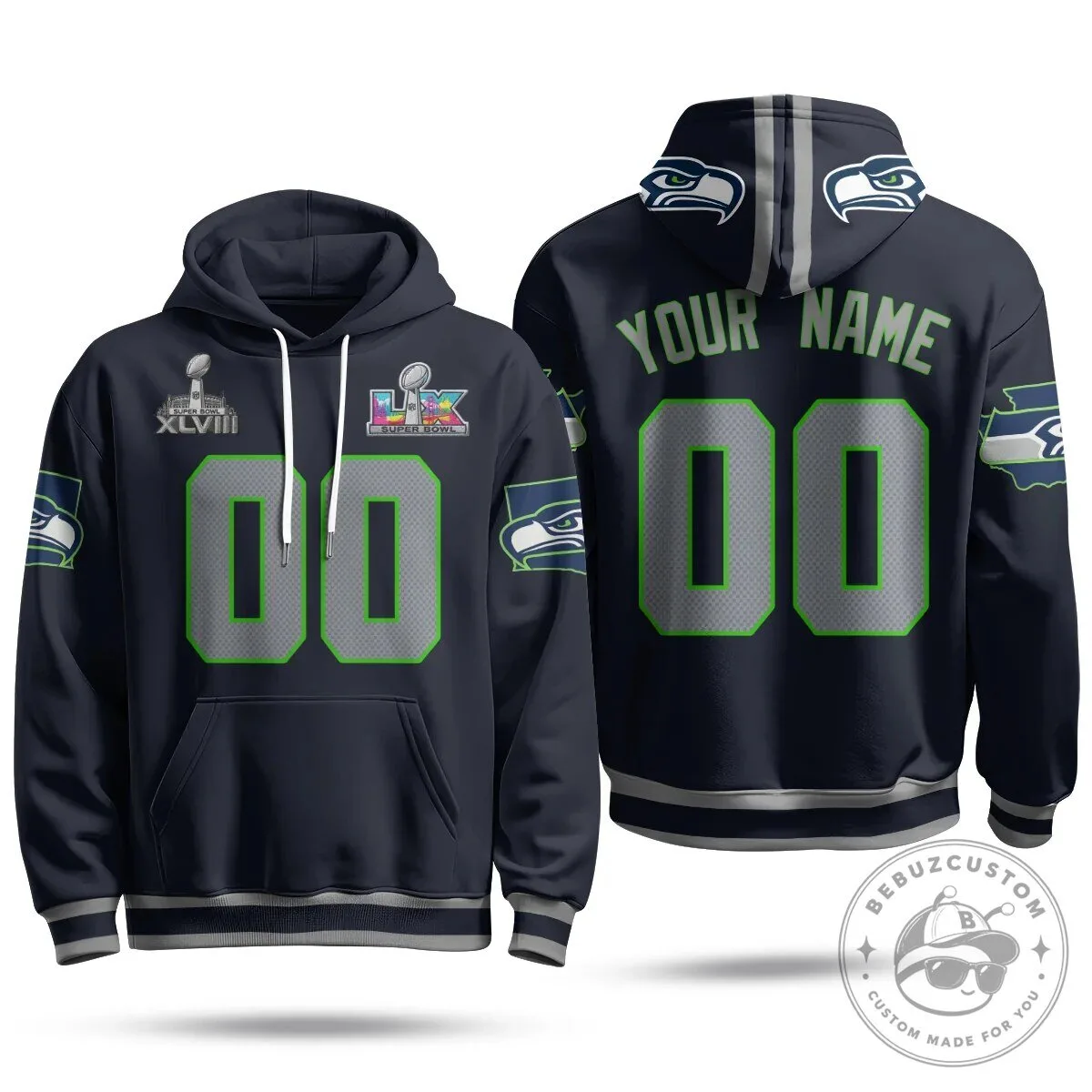 Seattle Seahawks Super Bowl XLVIII Champions Custom Hoodie 9 Seattle Seahawks Super Bowl XLVIII Champions Custom Hoodie