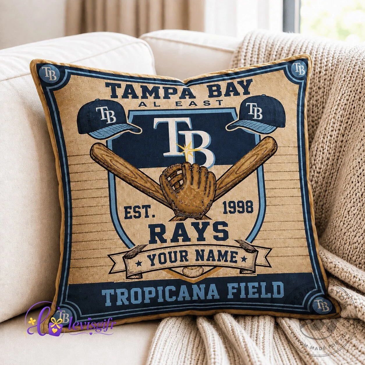 Tampa Bay Rays Baseball Personalized Tropicana Field Throw Pillow
