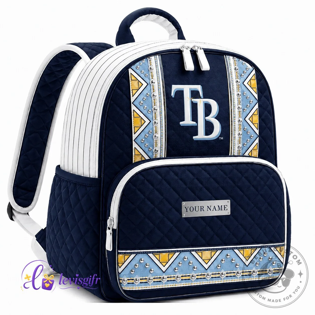 Tampa Bay Rays Baseball Quilted Backpack Personalized Luxury Gift