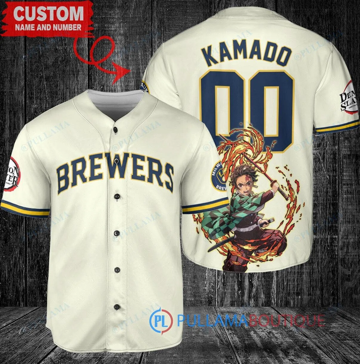 Milwaukee Brewers Baseball Tanjiro Kamado Demon Slayer Anime Baseball Jersey