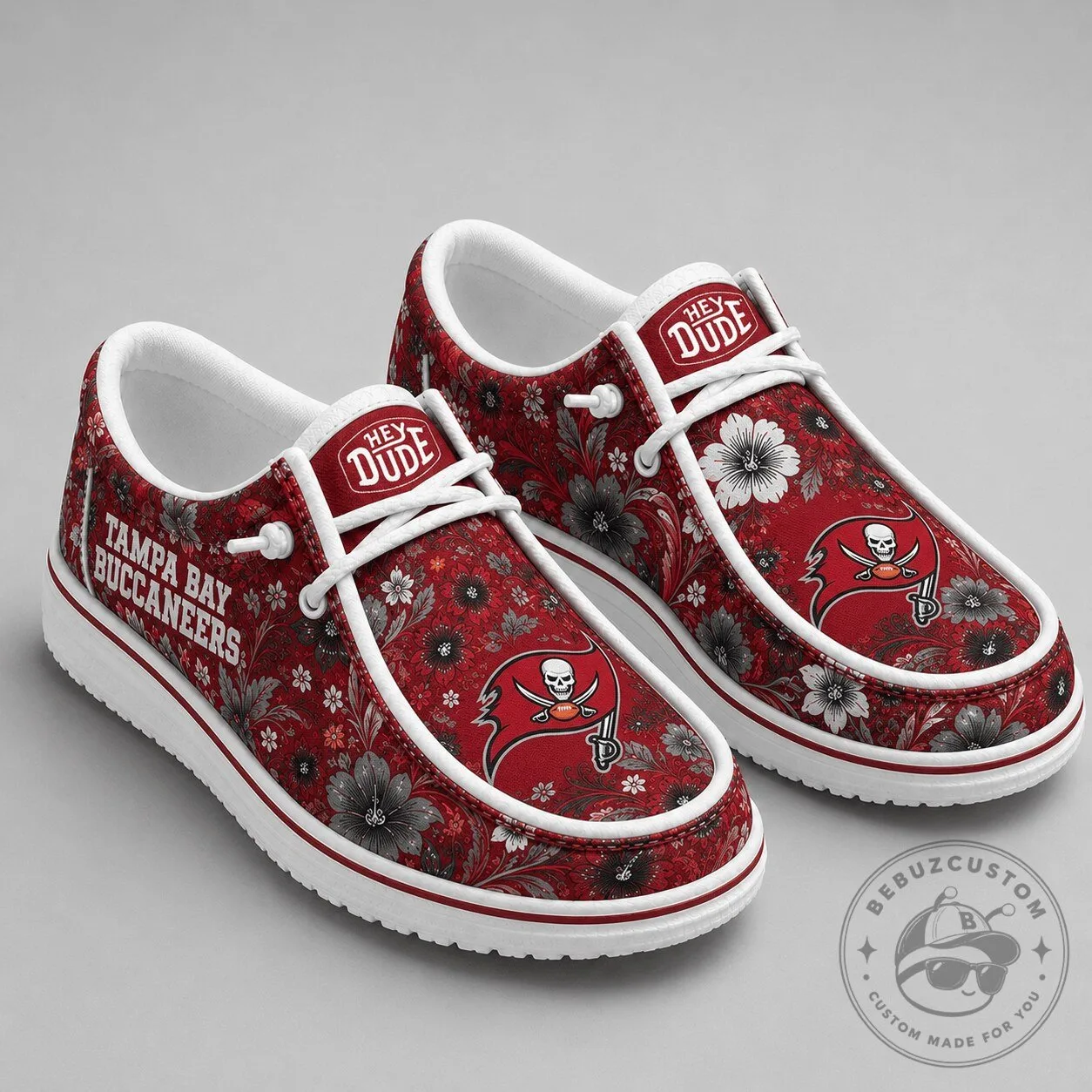 Floral Loafer Shoes in Hey Dude Style for Tampa Bay Buccaneers Fans