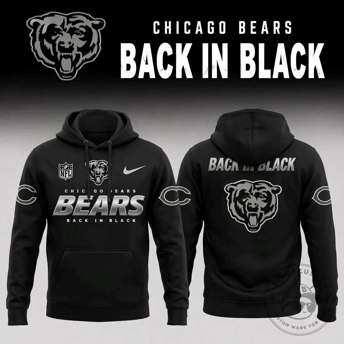 Chicago Bears Back In Black National Football League Hoodie
