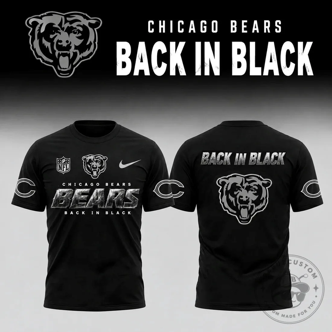 Chicago Bears Back In Black NFL Football Team Logo T-Shirt