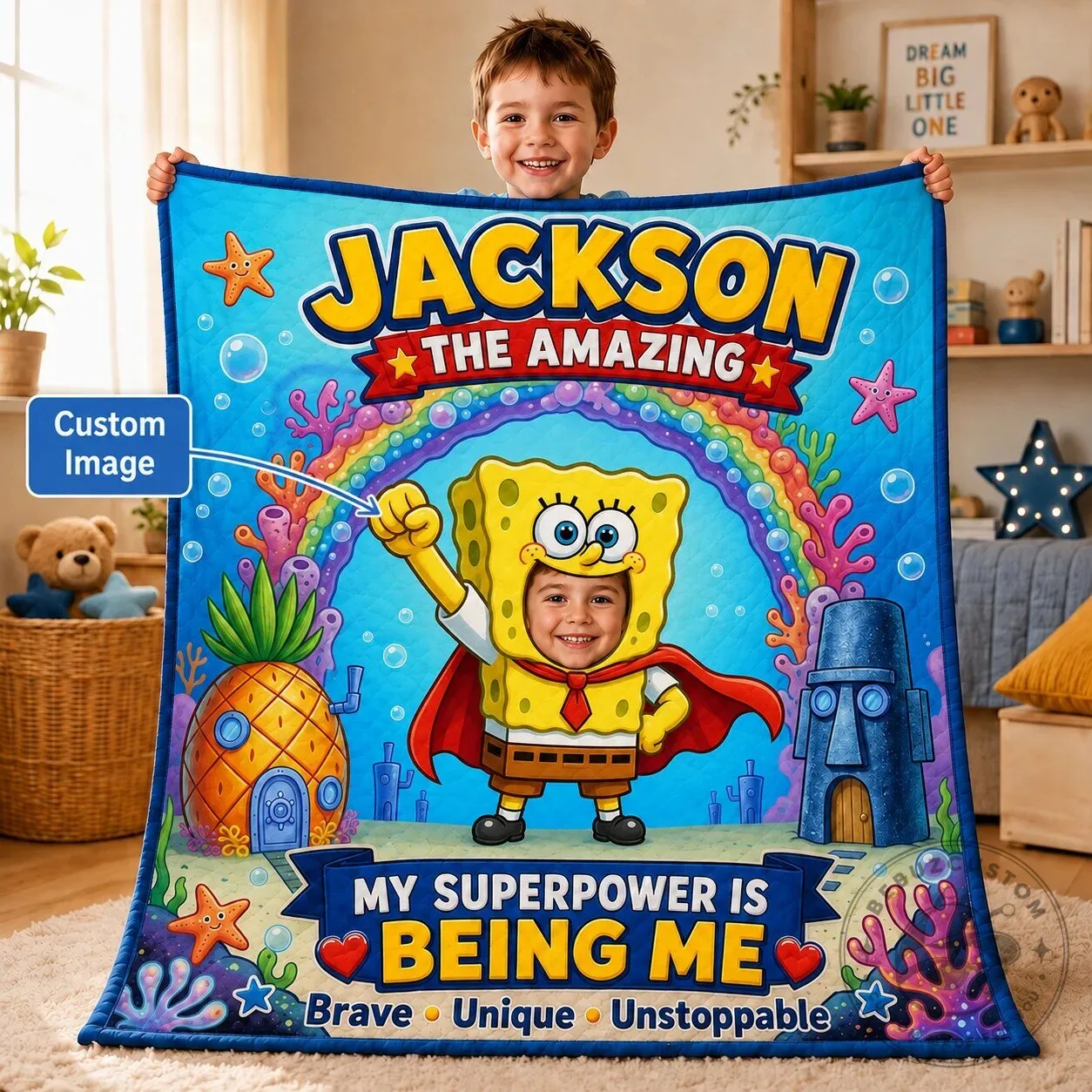 Personalized Spongebob Squarepants The Amazing Custom Face Quilt Blanket