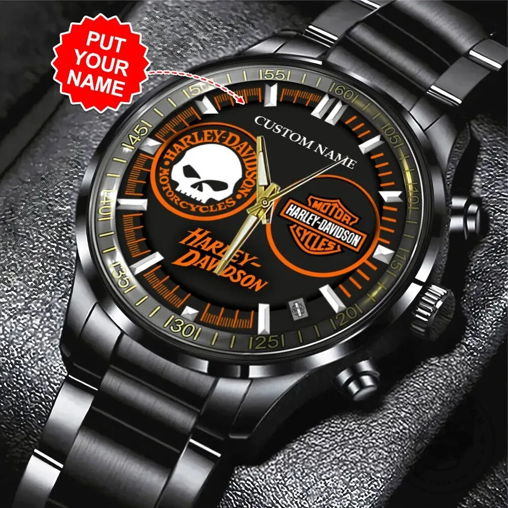 Harley-Davidson Custom Name Motorcycle Skull Black Stainless Steel Watch 7 Harley-Davidson Custom Name Motorcycle Skull Black Stainless Steel Watch