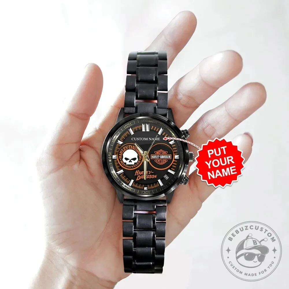 Harley-Davidson Custom Name Motorcycle Skull Black Stainless Steel Watch 9 Harley-Davidson Custom Name Motorcycle Skull Black Stainless Steel Watch