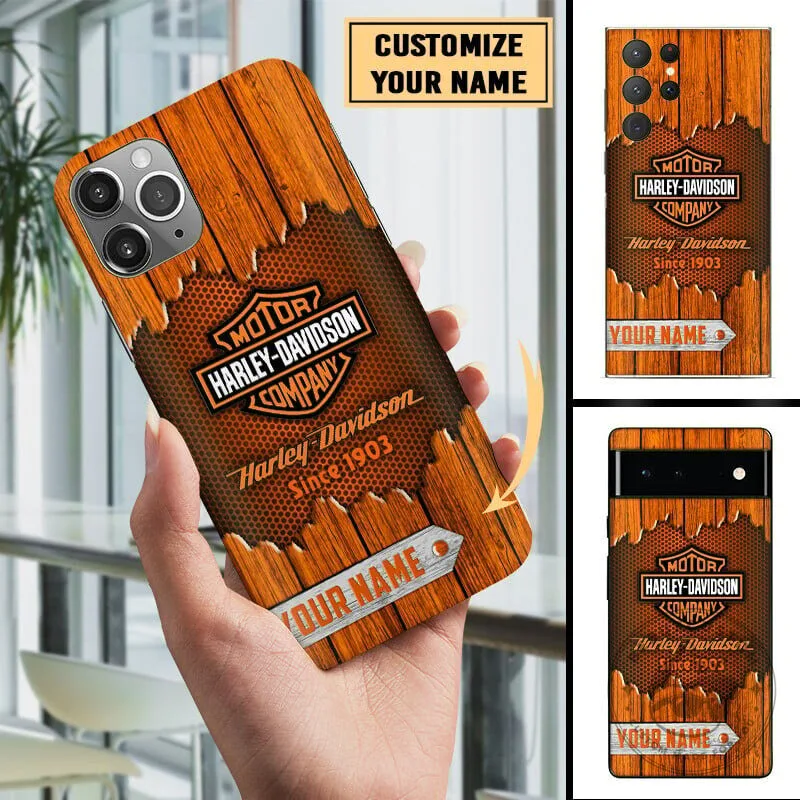 Harley Davidson Motorcycle Company Custom Name Wooden Texture Phone Case