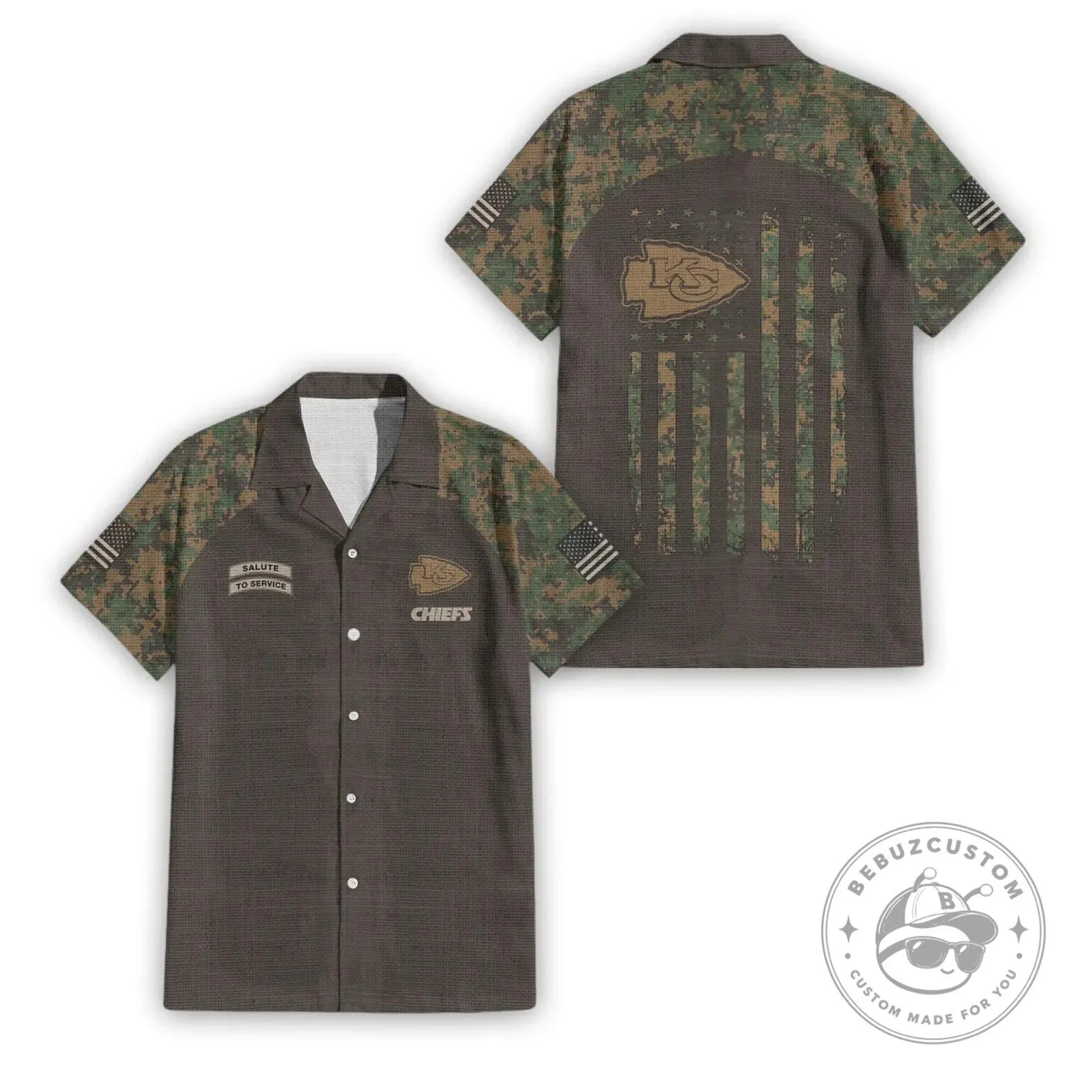 Military Camouflage Hawaiian Shirt for Kansas City Chiefs Salute To Service Supporters