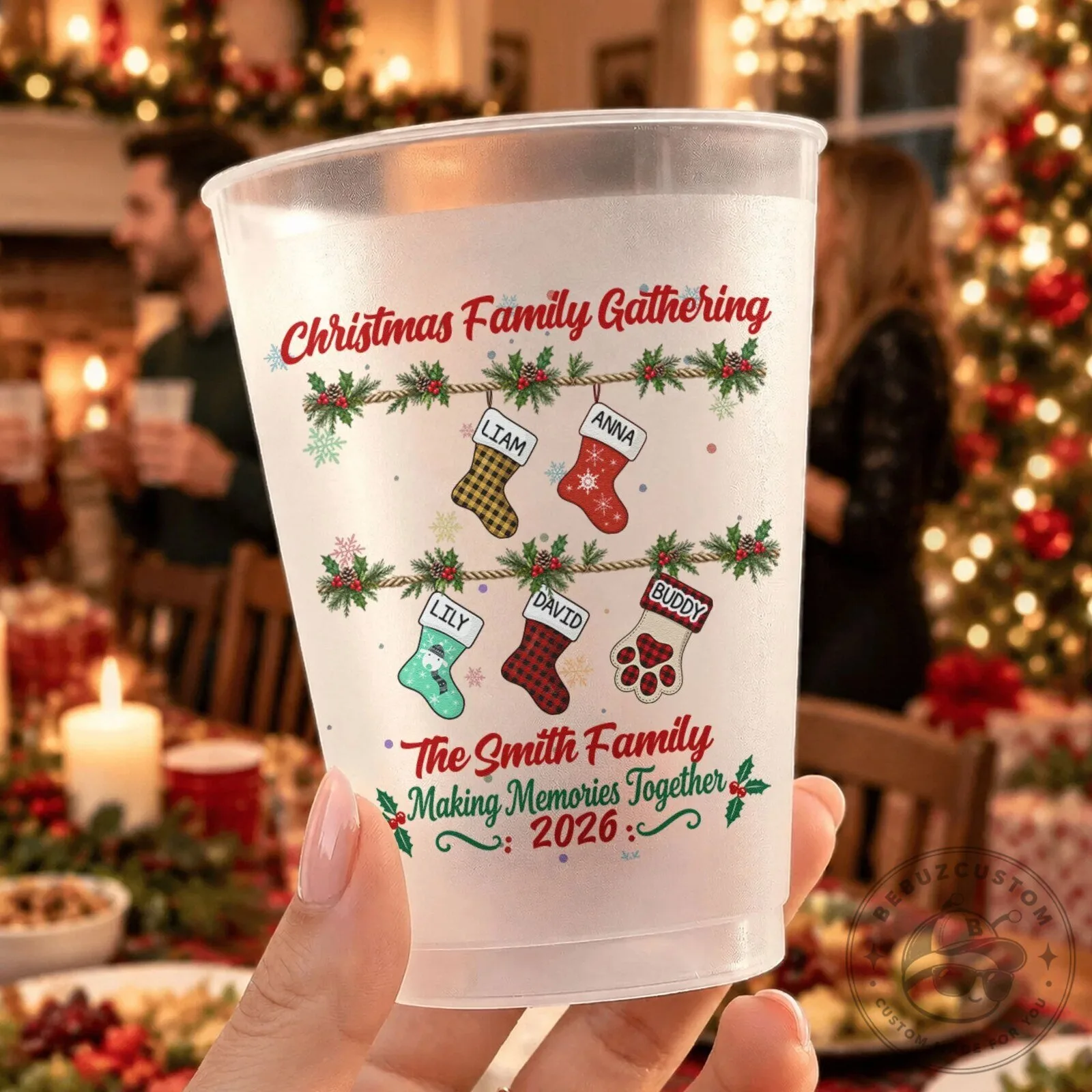 Personalized Christmas Family Gathering Frosted Party Cup