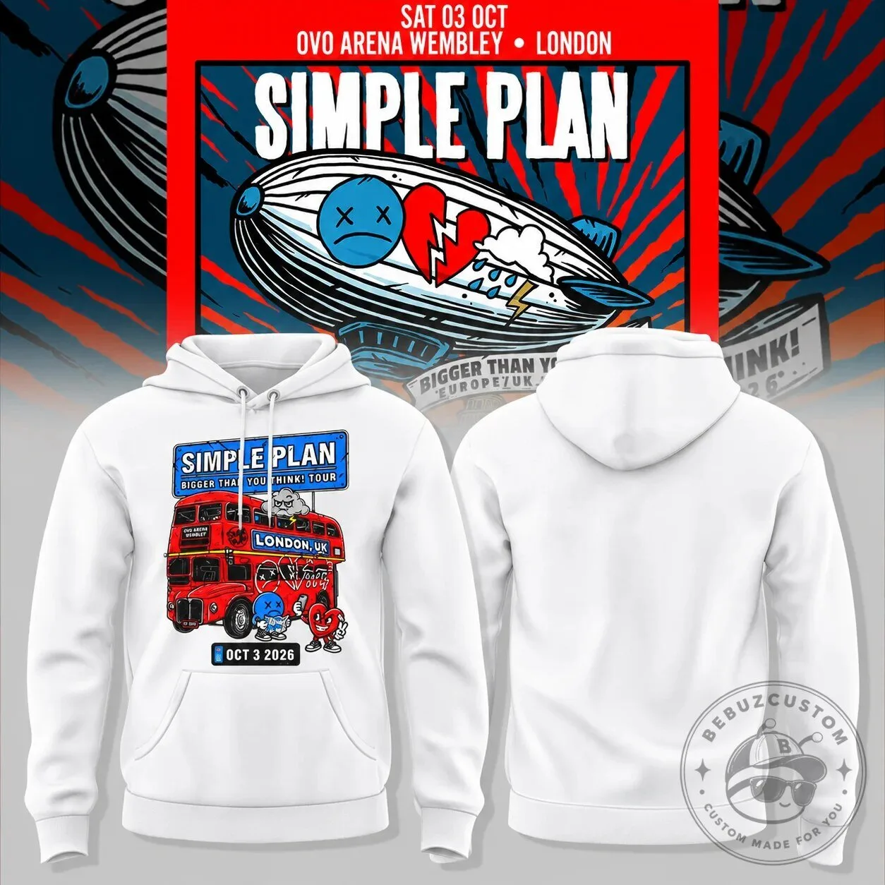 White Hoodie for Simple Plan's Bigger Than You Think Tour in London 2026