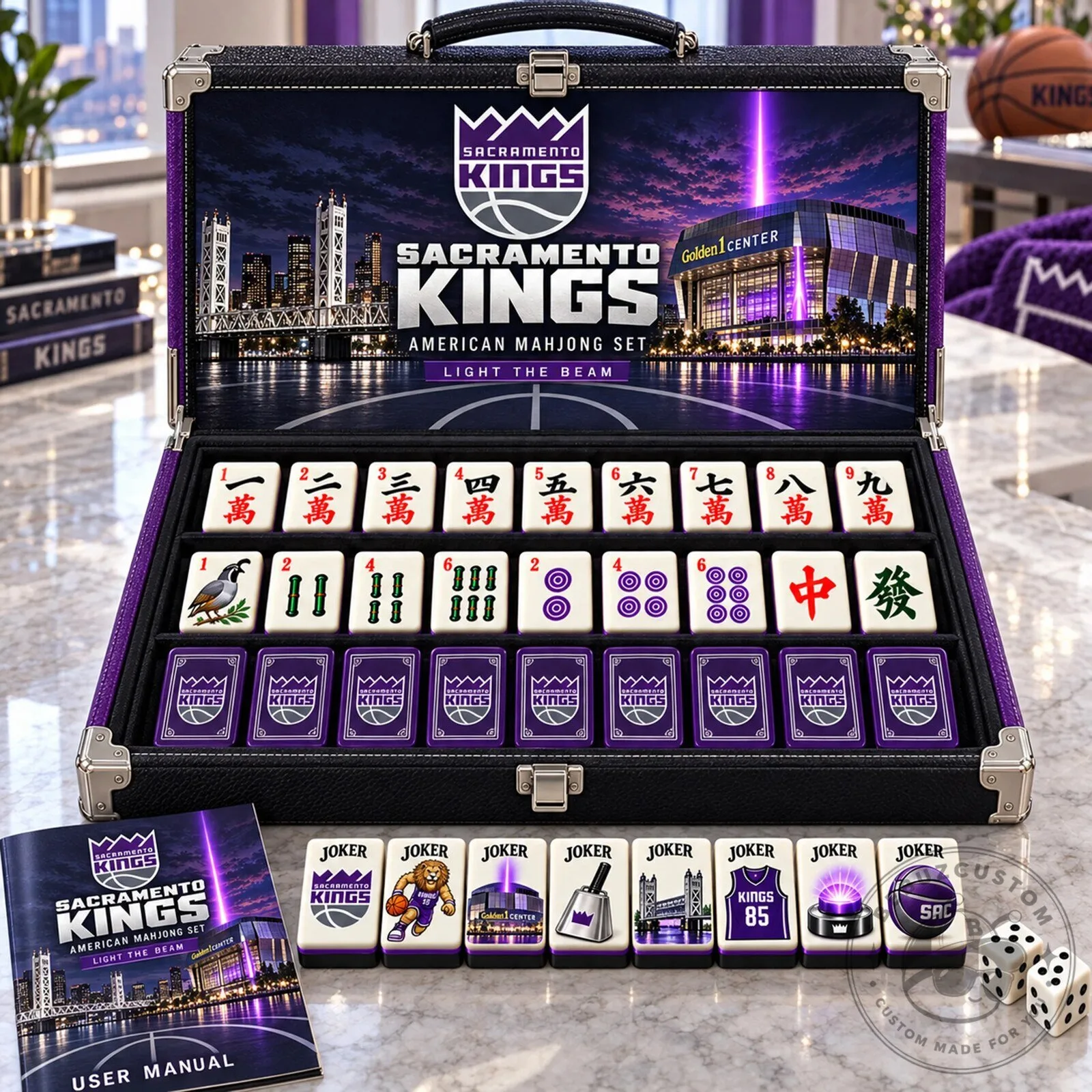 Sacramento Kings American Mahjong Set with User Manual and Dice