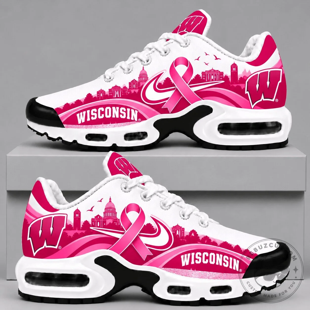 Wisconsin Badgers Pink Ribbon Breast Cancer Awareness Sneakers