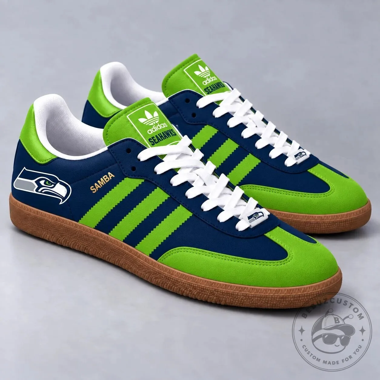 Seattle Seahawks Football Team Logo Blue and Green Samba Style Sneakers