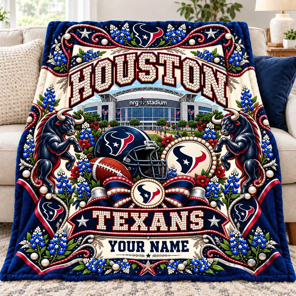 Houston Texans NFL Football Team Personalized Custom Name Blanket