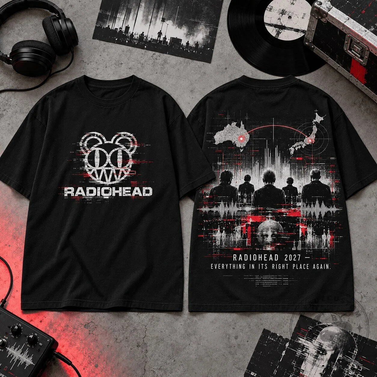 Radiohead Bear Head Glitch Art Band Logo Black T-Shirt