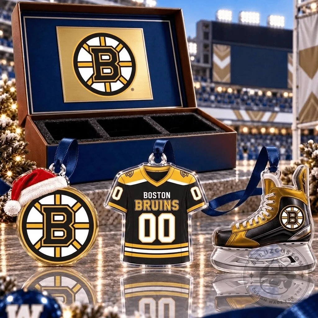 Boston Bruins National Hockey League Team Full Set Acrylic Christmas Ornaments