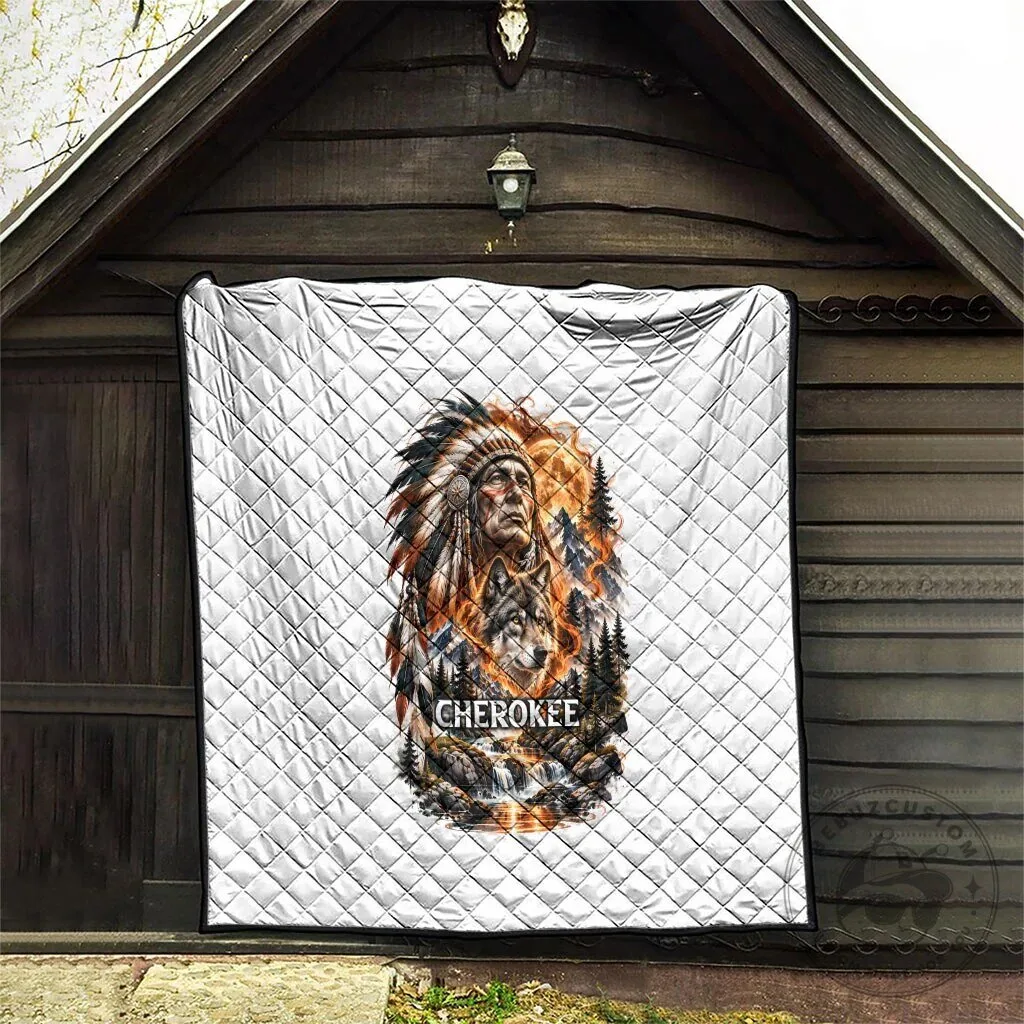 Cherokee Wolf and Native American Chief Tribal Nature Landscape Quilt 16 Cherokee Wolf and Native American Chief Tribal Nature Landscape Quilt
