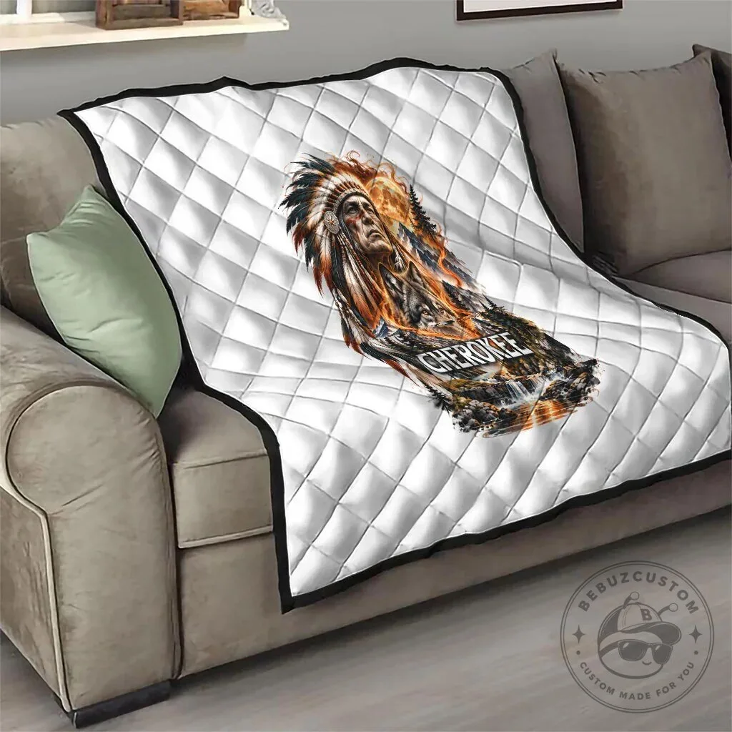 Cherokee Wolf and Native American Chief Tribal Nature Landscape Quilt 18 Cherokee Wolf and Native American Chief Tribal Nature Landscape Quilt