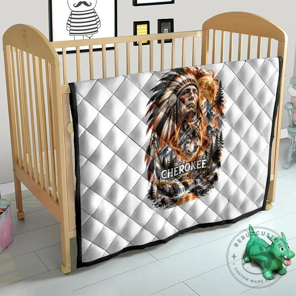 Cherokee Wolf and Native American Chief Tribal Nature Landscape Quilt 19 Cherokee Wolf and Native American Chief Tribal Nature Landscape Quilt